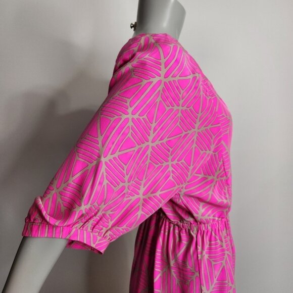 Alice Trixie Hot Pink With Gold Geo Print Silk V Neck Tunic Mini Dress Size S - Picture 8 of 12